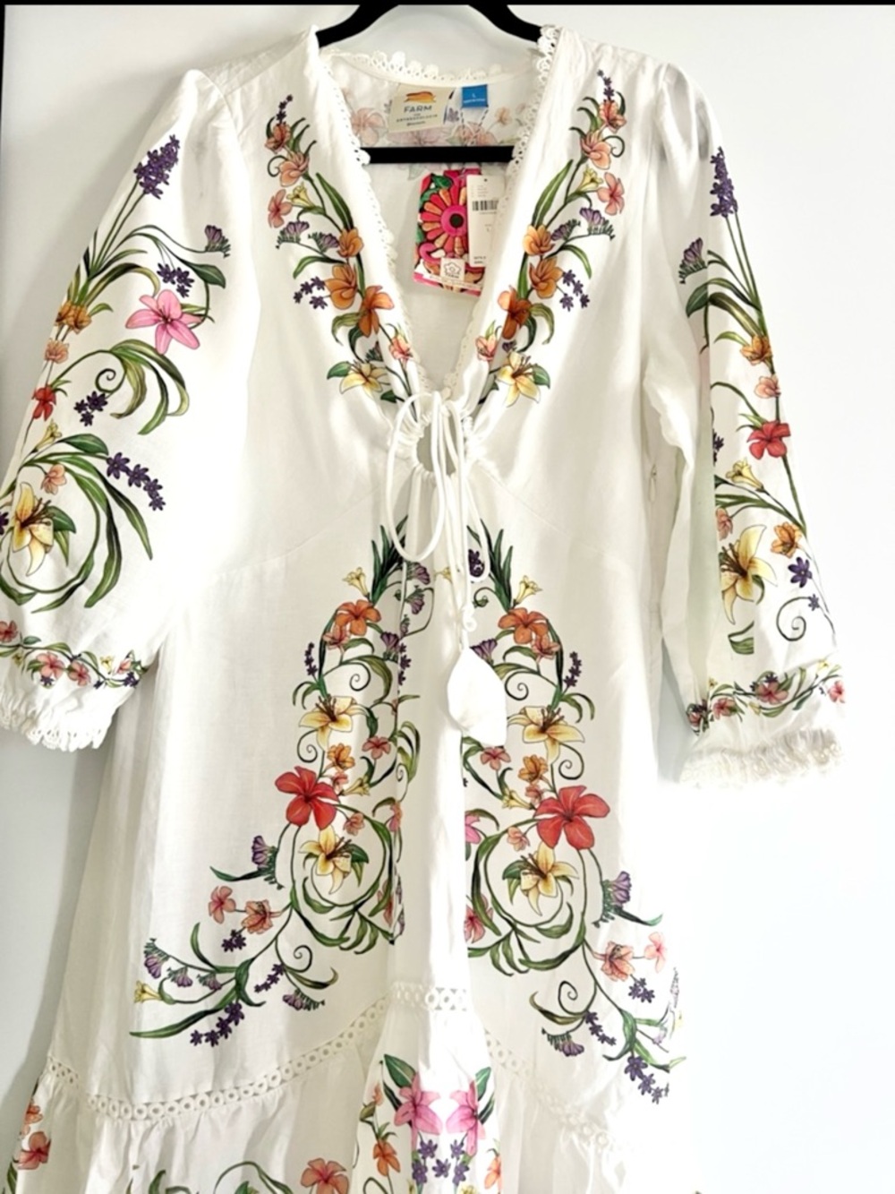 FARM Rio White Floral Printed Linen Blend Cutout Maxi Dress Size Medium NWT - Picture 4 of 11